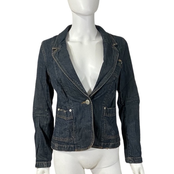 Isaac Mizrahi Blue Denim Jacket One Button Size M - Picture 3 of 9